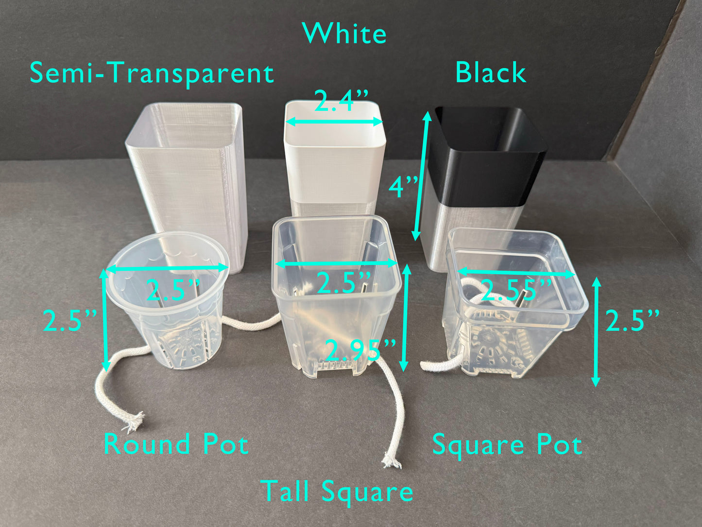 Mini Self-Watering Semi-Transparent Planter | Colorful Semi-Hydro Pot for Leca & Pon | Hydro-Friendly Semi-Hydroponic Pot