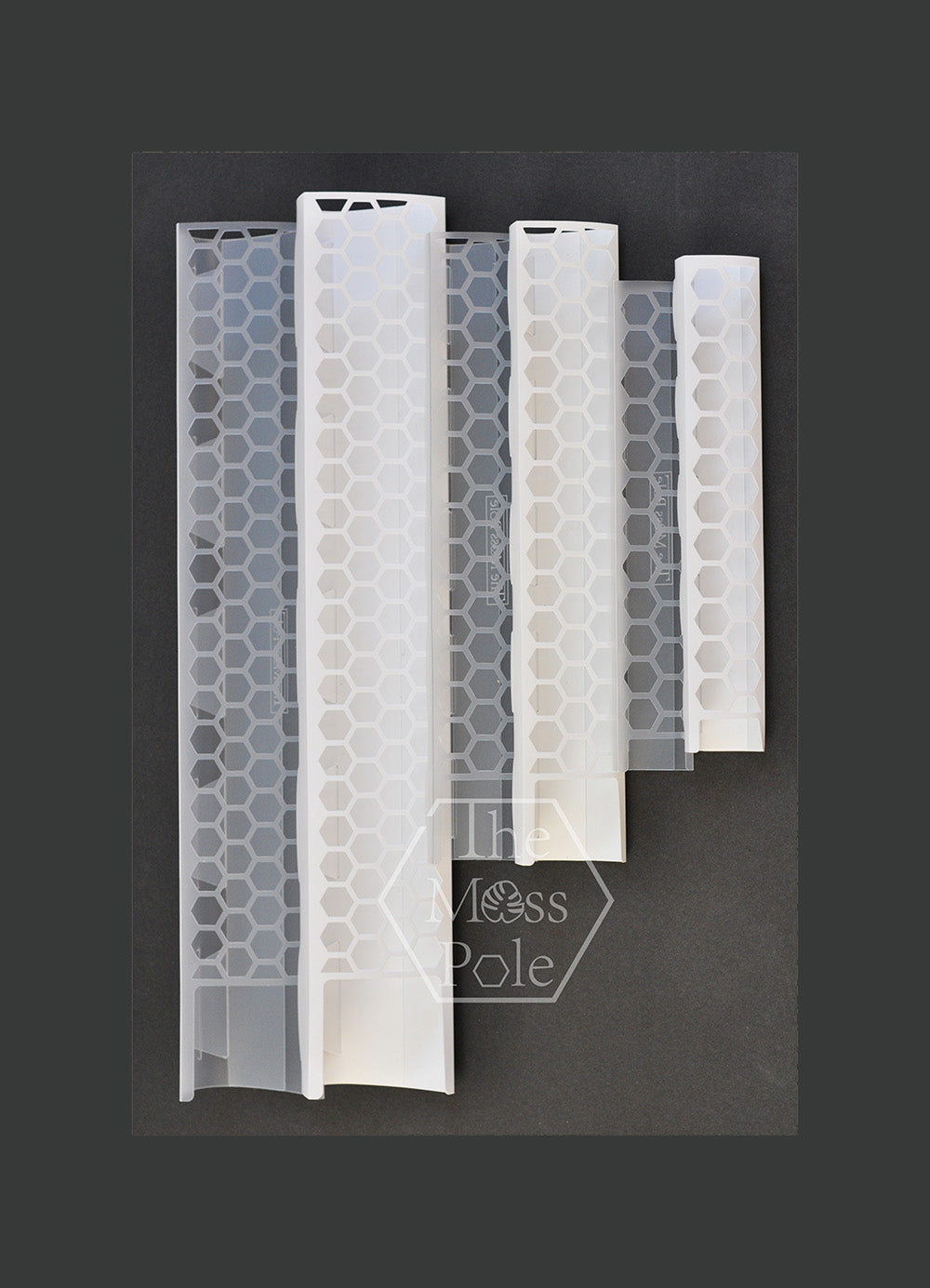 Stackable Moss pole for climbing plants. Clear plant trellis, white plant pole, black plant support