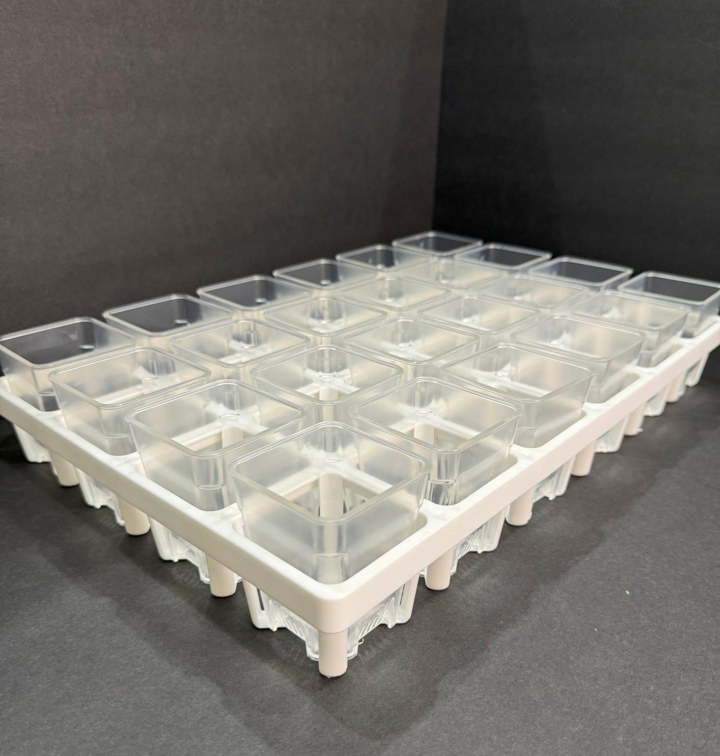 Propagation Tray with Dome Set | 24 Clear Square Seedling Pots | Pot Holder Shuttle Carry Tray and Dome Set