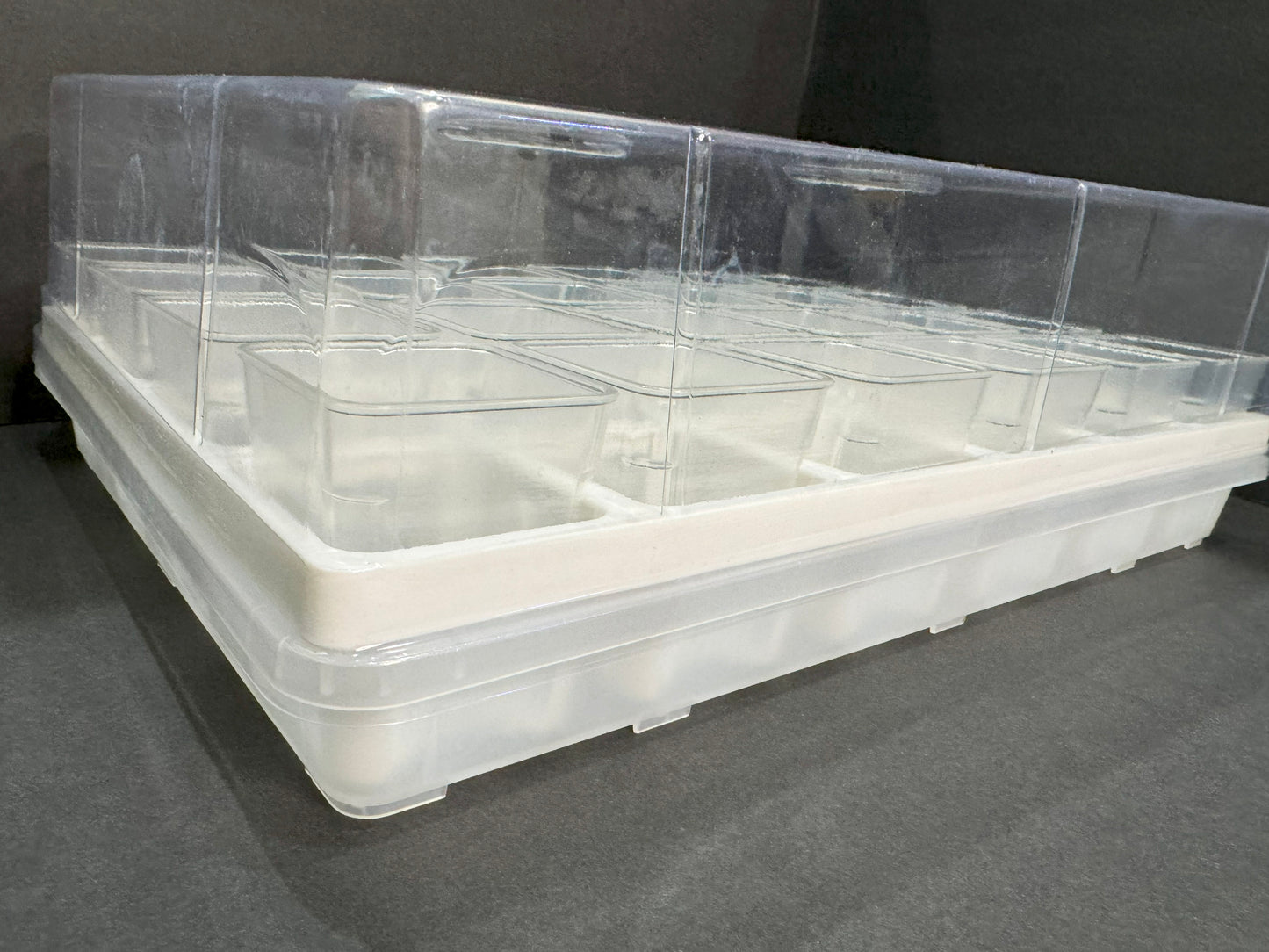 Propagation Tray with Dome Set | 24 Clear Square Seedling Pots | Pot Holder Shuttle Carry Tray and Dome Set