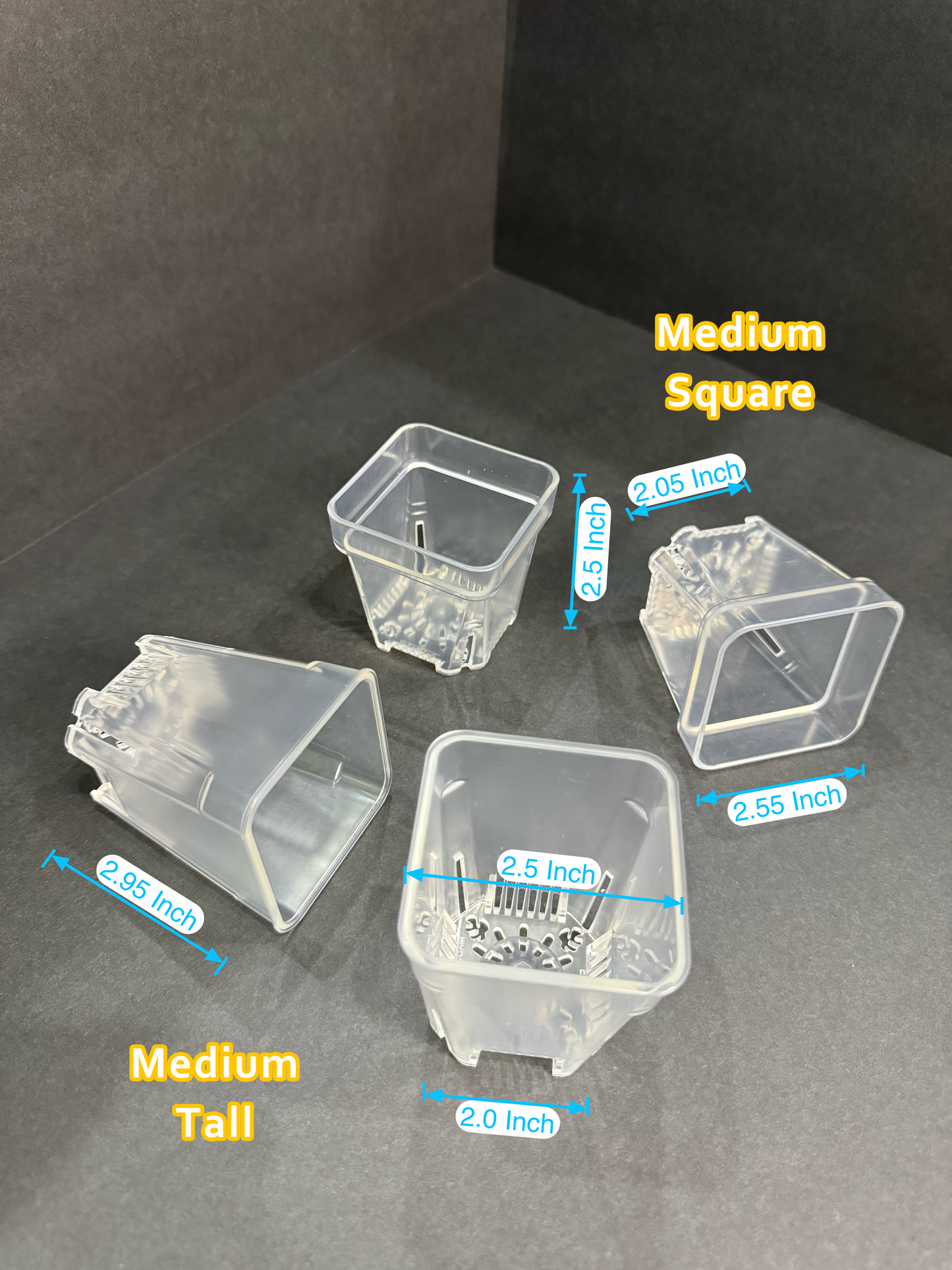 Clear Square Pots and Clear Square Tall Planter Pots — Small / Medium / Large with great airflow and drainage