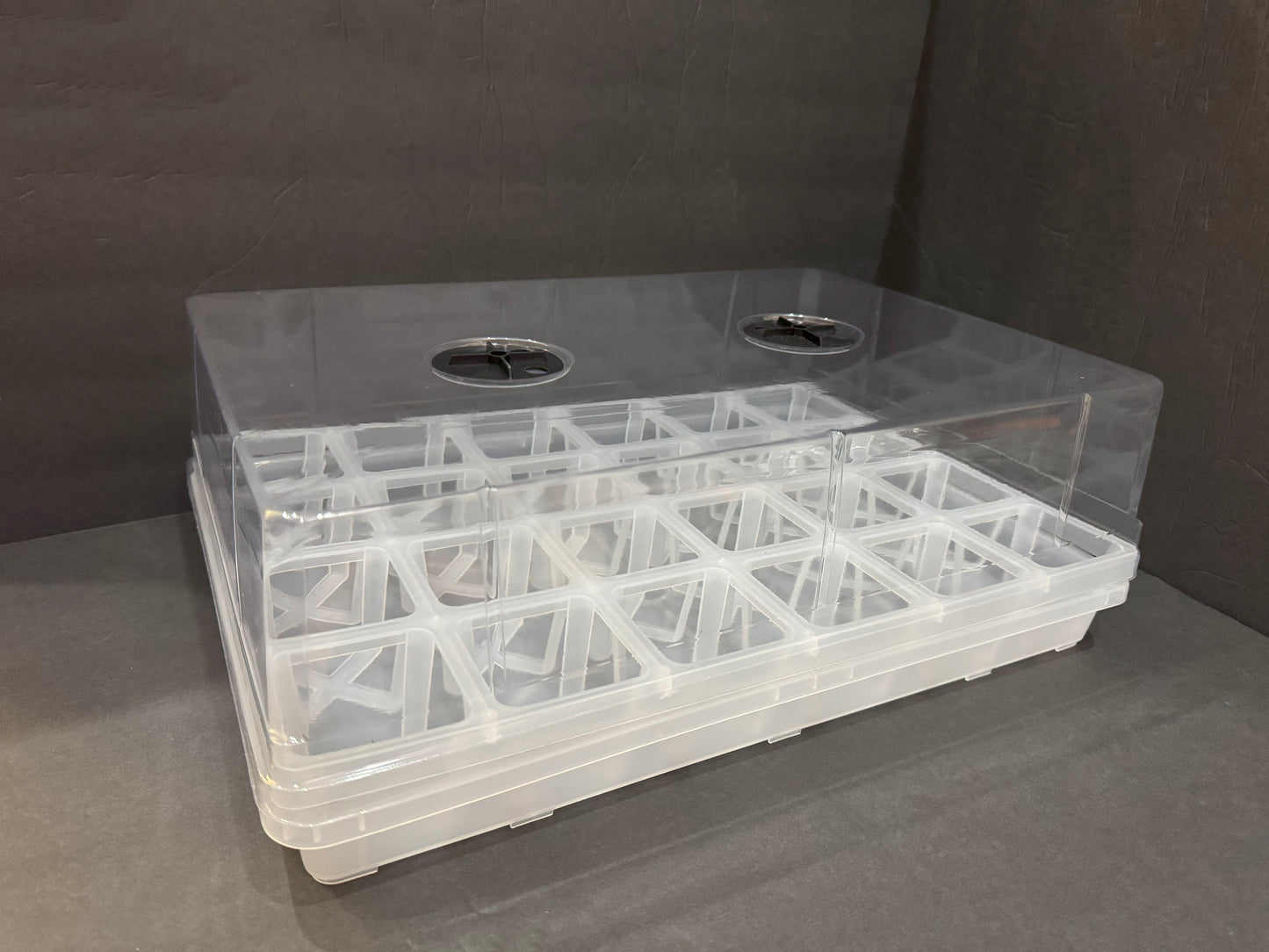 Propagation Tray with Dome Set | 24 Clear Square Seedling Pots | Pot Holder Shuttle Carry Tray and Dome Set
