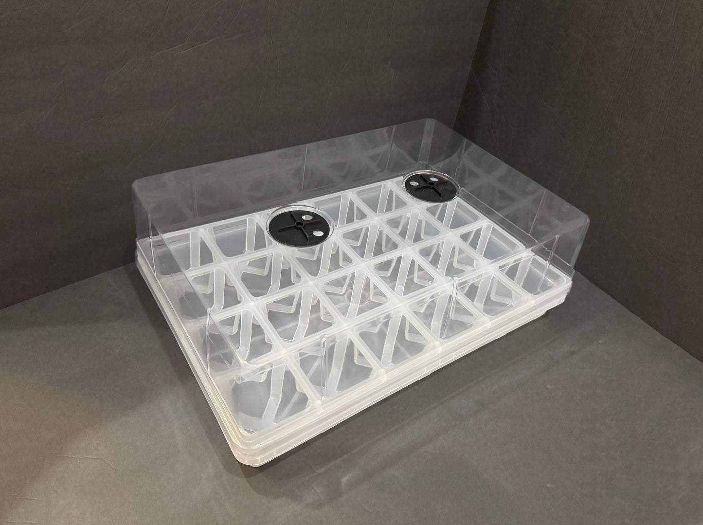 Propagation Tray with Dome Set | 24 Clear Square Seedling Pots | Pot Holder Shuttle Carry Tray and Dome Set